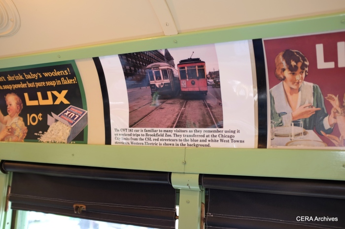 Car 141 is fittingly decorated with period photos and signage.