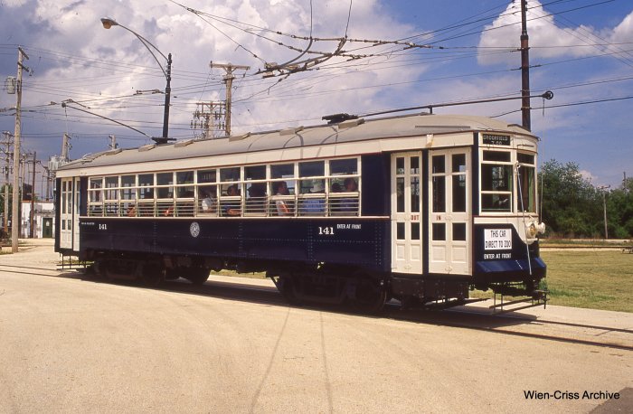 Chicago & West Towns Railway car 141 at the Illinois Railway Museum on June 1, 2014. (Jeff Wien Photo - Wien-Criss Archive)