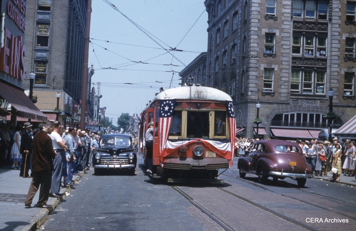 Some cities commemorated the end of trolley service with parades, ceremonies, pomp and circumstance. An example is Lehigh Valley Transit's car 912, the "last car" in service in Allentown PA on June 8, 1953. Chicago took no special note of the end of streetcar service five years later. (Charles Houser Photo - CERA Archives)