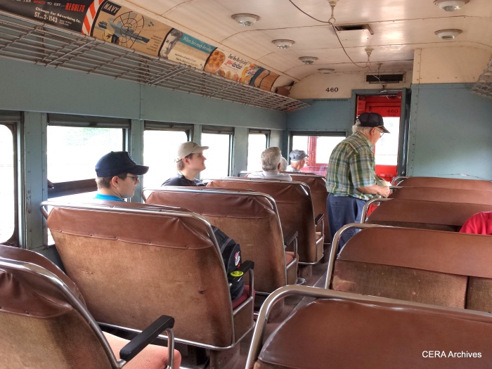 The interior of CA&E 460. MCERA Richard Carlson is shown standing. (Diana Koester Photo)