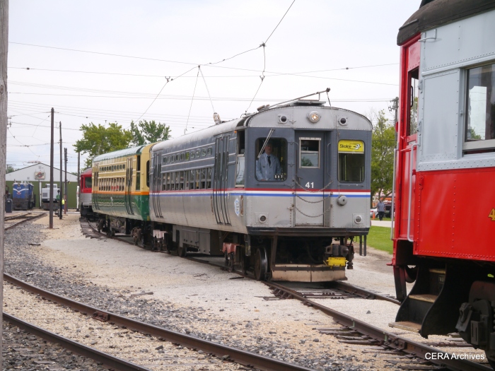 A two-car train of Chicago Transit Authority single car units follows the CA&E steels. (David Sadowski Photo)