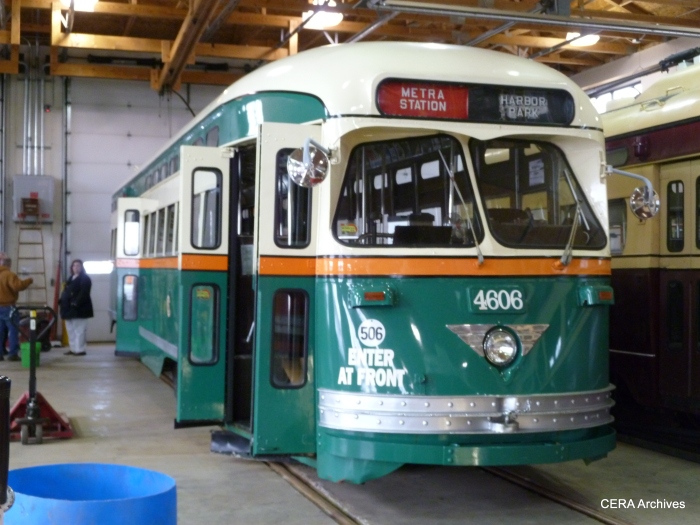 Kenosha streetcar 4606 is painted in Surface Lines colors, as a tribute to Chicago's PCCs. (Diana Koester Photo - CERA Archives)