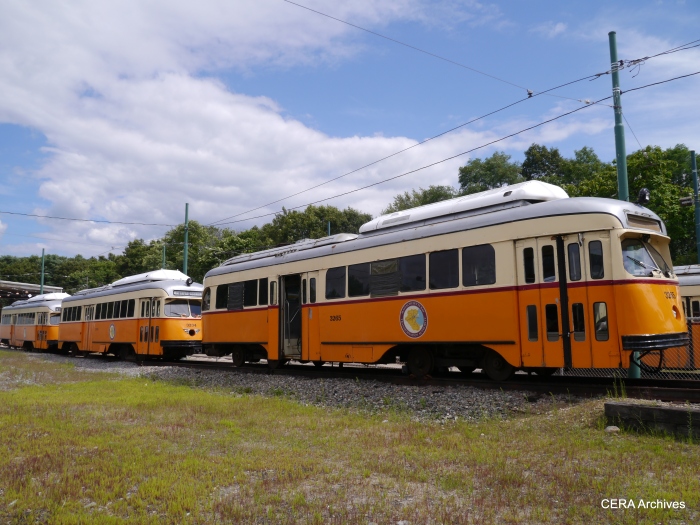 PCCs at Mattapan awaiting their turn in service. PCCs have been in continuous service in Boston for nearly 75 years.