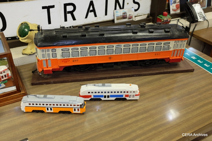 Model trains on display at the shops.